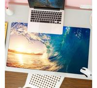 QRFASFZO Tappetino per mouse tappetino da ufficio multifunzione e antiscivolo,per migliorare la precisione e la velocità,Fotografia delle onde dell'oceano, onde spettacolari al sole, oceano,80x30 cm