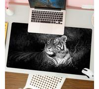QRFASFZO Tappetino per mouse tappetino da ufficio multifunzione e antiscivolo,per migliorare la precisione e la velocità,Animali, ornamenti in bianco e nero, tigre del Bengala nel prato,80x30 cm