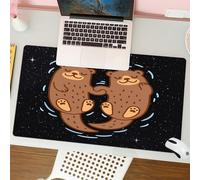 QRFASFZO Tappetino per mouse tappetino da ufficio multifunzione e antiscivolo,per migliorare la precisione e la velocità,Fumetto, due lontre con un motivo d'amore che si tengono per mano, ci,80x30 cm