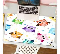 QRFASFZO Tappetino per mouse tappetino da ufficio multifunzione e antiscivolo,per migliorare la precisione e la velocità, Asilo, Sfondo punteggiato Gufi colorati Facce diverse,80x30 cm