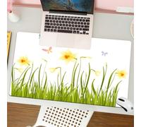 QRFASFZO Tappetino per mouse tappetino da ufficio multifunzione e antiscivolo,per migliorare la precisione e la velocità,Scena primaverile di narcisi, erba e farfalle, narcisi, rugiada e far,80x30 cm