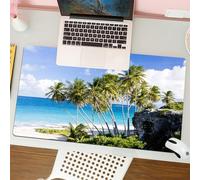 QRFASFZO Tappetino per mouse tappetino da ufficio multifunzione e antiscivolo,per migliorare la precisione e la velocità,Paesaggio di spiaggia, palme che ondeggiano nel mare blu trasparente,80x30 cm