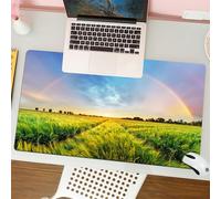 QRFASFZO Tappetino per mouse tappetino da ufficio multifunzione e antiscivolo,per migliorare la precisione e la velocità,Decorazione della fattoria, arcobaleno nel cielo sopra il campo di gr,80x30 cm