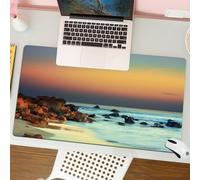 QRFASFZO Tappetino per mouse tappetino da ufficio multifunzione e antiscivolo,per migliorare la precisione e la velocità,Natura, Tramonto colorato sulle pietre del mare in primo piano, Immag,80x30 cm