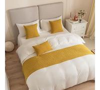QRGMKL Copriletto a Tinta Unita Copriletto Semplice Modello di Diamante Runner Super Morbido Velluto Biancheria da Letto Protector per Camera d'albergo-Yellow||240X45cm for 1.8m Bed