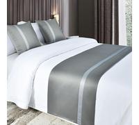 QRGMKL Runner da Letto Morbidi Come la Seta e Cuscini abbinati Sciarpa da Letto in Tinta Unita Corridore da Letto per Il Piede del Letto Copriletto a Contrasto di Colore-Gray||2 Pillowcases(50X50cm)