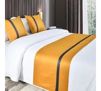 QRGMKL Runner da Letto Morbidi Come la Seta e Cuscini abbinati Sciarpa da Letto in Tinta Unita Corridore da Letto per Il Piede del Letto Copriletto a Contrasto di Colore-Gold||240X50cm for 1.8m Bed