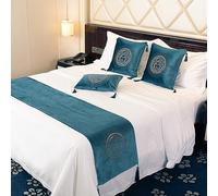 QRGMKL Stile Europeo Letto Runner Hotel Sciarpa Copriletti Copriletti Letto di Lusso Runner e Cuscini Coordinati Camera da Letto Bedding Protector-Lake Blue||210X45cm for 1.5m Bed