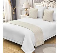 QRGMKL Tinta Unita Lavorato A Maglia Bed Runner Copriletto Diamond Bed Sciarpa Coperta di Lusso Biancheria da Letto Decor Divano Asciugamani per Camera da Letto e Hotel-Beige||240X60cm for 1.8m Bed