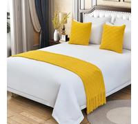 QRGMKL Tinta Unita Lavorato A Maglia Bed Runner Copriletto Diamond Bed Sciarpa Coperta di Lusso Biancheria da Letto Decor Divano Asciugamani per Camera da Letto e Hotel-Yellow||2 Pillowcases(45X45cm)