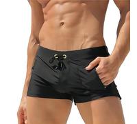 Qrity Maillots de Bain pour Hommes, Shorts de Bain de Plage Séchage Rapide avec Cordon de Serrage et Poches Zippées -M