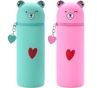 QRKPVHD 2 Pezzi Astuccio in 2 in 1 Silicone, Kawaii Portapenne 19,5 x 5,5 cm, Graziosi Astucci per Studenti, Adolescenti, Adulti, Rosa/Verde, Astuccio per Matite, Borsa da Viaggio, Borsa Il Trucco