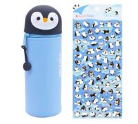 QRKPVHD Custodia Per Matite In Silicone，Astuccio Portapenne In Silicone，Astuccio Per Matite Kawaii In Silicone，Astuccio 2 In 1 In Morbido Silicone，Zippered, 3d Pinguino Adesivo, Bianco, Pinguino