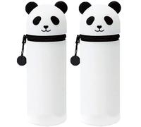 QRKPVHD Kawaii Astuccio Scuola 2 in 1 in Morbido Silicone, 2pcs Portapenne da Tavolo, Chiusura con Cerniera Pastelli Pennarelli, Astuccio Portapenne Animali Dolci panda, per scuola, uffici