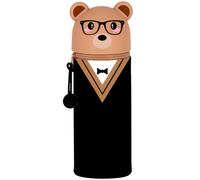 QRKPVHD Kawaii Astuccio Scuola 2 in 1 in Morbido Silicone, Portapenne da Tavolo, Chiusura con Cerniera, Pennarelli, Astuccio Portapenne Animali Dolci, per scuola, uffici (Orso scapolo)