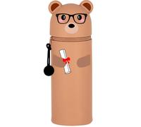 QRKPVHD Kawaii Astuccio Scuola 2 in 1 in Morbido Silicone, Portapenne da Tavolo, Chiusura con Cerniera, Pennarelli, Astuccio Portapenne Animali Dolci, per scuola, uffici (Orso diplomato)