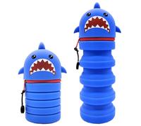 QRKPVHD Kawaii Astuccio Scuola 2 in 1 in Morbido Silicone, Portapenne da Tavolo, Chiusura con Cerniera, Penne Pastelli Pennarelli, Astuccio Portapenne Animali Dolci Squalo, per scuola, uffici