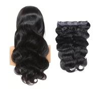 QRSTUVXZY Estensioni dei capelli con clip in un unico pezzo, parrucche invisibili a onda del corpo, capelli soffici naturali for donne, colore nero naturale for le donne Hair Extensions(20 inch)