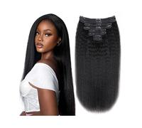 QRSTUVXZY Extension for capelli lisci e crespi con clip for donna, 8 pezzi, capelli umani brasiliani Remy Yaki, colore nero naturale, 10-26 pollici for le donne Hair Extensions(16inches)