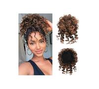 QRSTUVXZY Extension For Chignon Corto E Riccio Con Coulisse Elastica, For Capelli Sciolti, For Donne, In Fibra Sintetica(Black Mix Brown Ombre)