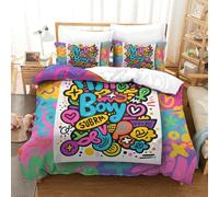 QRWEW Graffiti Bettbezug Bettwäsche-Sets Kinderbettwäsche Reißverschluss Mit Kissenbezug Betten Set Für Jugendliche Kinder Schlafzimmer ouble(200x200cm)