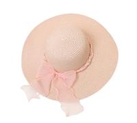 QRZCZXNP Cappello di Paglia Pieghevole Estivo Soft Brim Beach Sun Hat con Bowknot UPF 50+-Rosa