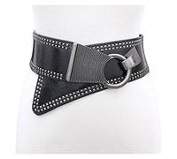 QSCTYG Cintura da Donna Le Donne Oblique Ampia Cintura del Punk Rivetto retrò retrò PU. Cintura Elastica Elastico Dress Decorativo in Vita 442 (Color : Black)