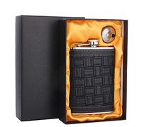 QSCTYG Fiaschetta 9 Once in Acciaio Inossidabile Hip Flask in Pelle in Pelle Nera scanalata Portatile di Sport Esterni del Vino Boccetta for Il Whisky 43 (Color : 9oz with Gift Box)
