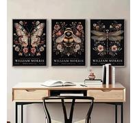 QSDTGHUIKP Vintage William Morris scuro floreale insetti su tela stampe libellula Poster William Morris farfalla ape per bagno Wall Decor 16x24inx3 senza cornice
