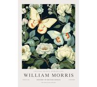 QSDTGHUIKP William Morris Wall Art Bianco Farfalla Pianta Pittura William Morris Stampe su Tela Mostra Poster per Bagno Wall Decor 16x24inx1 Senza Cornice
