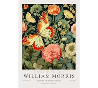 QSDTGHUIKP William Morris Wall Art farfalla pianta pittura William Morris floreale su tela Poster di mostra per bagno Wall Decor 16x24in senza cornice