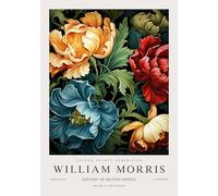 QSDTGHUIKP William Morris Wall Art Peonia Rossa Pittura William Morris Stampe su Tela Floreale Colorata Mostra Poster per Bagno Wall Decor 16x24in Senza Cornice