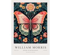 QSDTGHUIKP William Morris Wall Art Rosa Farfalla Pittura William Morris Rosa Floreale Stampe su Tela Poster per Bagno Wall Decor 16x24in Senza Cornice