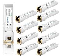 QSFPTEK 10 Pack 10GBASE-T SFP+ Rame RJ45 Modulo ricetrasmettitore fino a 30 m, Cat6a/7 Fiber 10G su RJ45 per Cisco SFP-10G-T-S, Ubiquiti UF-RJ45-10G, Supermicro altri interruttori