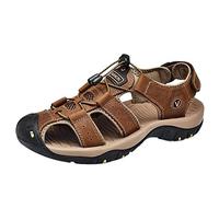 QSFZ Mens Casual Sandals Closed Toe Fisherman Sandal Adjustable Leather Water Resistant Summer Sandals (Color : Marrone, Size : 40 EU)