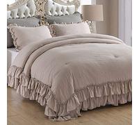 QSH Set copripiumino con volant queen size, 3 pezzi, grigio talpa, shabby chic, set di biancheria da letto ultra morbido in microfibra leggera con imbottitura interna