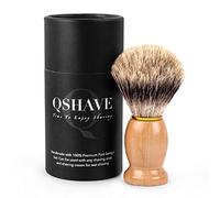 Qshave - Pennello da barba fatto a mano con setole di tasso naturali e pure al 100%, con manico in legno La scelta migliore per una rasatura umida con rasoio a mano libera.