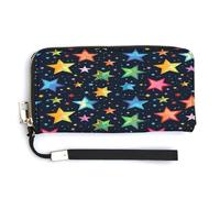 QSKDLAC Portafoglio Rfid Donna Personalizzato Animale Terrestre Lungo Frizione Portafoglio Portafoglio Carta Portafogli Per Donne Uomini, Stelle colorate semplici, 20.0*10.5cm, Moderno