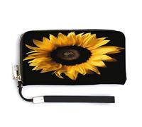 QSKDLAC Portafoglio Rfid Donna Personalizzato Bluebird on The Branch Lungo Frizione Portafoglio Carta Portafogli Per Donne Uomini, Girasole su sfondo nero, 20.0*10.5cm, Moderno