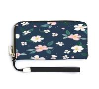 QSKDLAC Portafoglio Rfid Donna Personalizzato Colore Pastello Emote Lungo Clutch Portafoglio Carta Portafogli Per Donne Uomini, Fiore blu navy., 20.0*10.5cm, Moderno