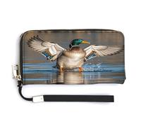 QSKDLAC Portafoglio Rfid Donna Personalizzato Cowboy Cappello Nero Stivali Western Lungo Frizione Portafoglio Portafogli di Carta Per Le Donne Uomini, Anatre selvatiche volanti da caccia, 20.0*10.5cm