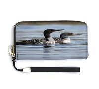 QSKDLAC Portafoglio Rfid Donna Personalizzato Giallo Senape E Nero Lungo Pochette Portafoglio Carta Portafogli Per Donne Uomini, Uccelli Loon, 20.0*10.5cm, Moderno