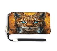 QSKDLAC Portafoglio Rfid Donna Personalizzato Molti Zombie Lungo Clutch Portafoglio Carta Portafogli Per Donne Uomini, Bobcat dagli occhi blu, 20.0*10.5cm, Moderno