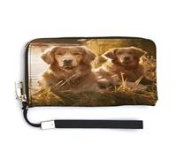 QSKDLAC Portafoglio Rfid Donna Personalizzato Wild Goose by The Bridge Portafoglio Lungo Frizione Portafoglio Carta Portafogli Per Donne Uomini, Due Golden Retriever, 20.0*10.5cm, Moderno