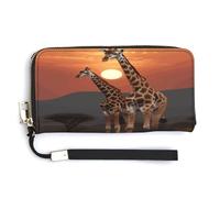 QSKDLAC Portafoglio Rfid Donna Personalizzato Wild Goose by The Bridge Portafoglio Lungo Frizione Portafoglio Carta Portafogli Per Donne Uomini, Giraffa al tramonto, 20.0*10.5cm, Moderno