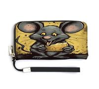 QSKDLAC Portafoglio Rfid Donne Personalizzato Bassotto Note Musicali Lungo Frizione Portafoglio Portafoglio Carta Portafogli Per Donne Uomini, Il ratto mangia formaggio, 20.0*10.5cm, Moderno