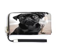 QSKDLAC Portafoglio Rfid Donne Personalizzato Pompiere Fiamma Pompiere Lungo Frizione Portafoglio Carta Portafogli Per Le Donne Uomini, Carino nero carlino cane., 20.0*10.5cm, Moderno