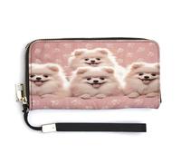 QSKDLAC Portafoglio Rfid Donne Personalizzato Viola Del Pensiero Fiori Lungo Frizione Portafoglio Portafoglio Carta Portafogli Per Donne Uomini, Cuccioli di Pomerania, 20.0*10.5cm, Moderno