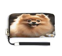 QSKDLAC Portafoglio Rfid Donne Personalizzato Viola Del Pensiero Fiori Lungo Frizione Portafoglio Portafoglio Carta Portafogli Per Donne Uomini, Cane Pomerania, 20.0*10.5cm, Moderno