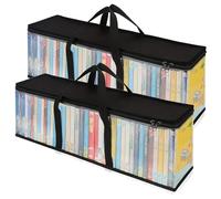 QSLKI 2 Pezzi Borse Porta Portatile per DVD, Custodia per Dvd Resistente Acqua Trasparente di Grande Capacità Custodia, Borse di Archiviazione per Trasporto per CD, Album, Libri (60x22x15.2cm)